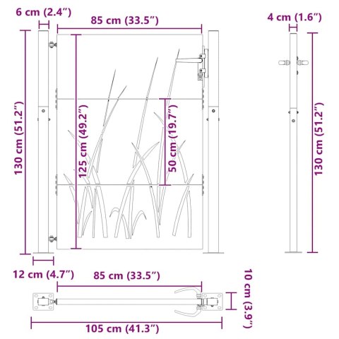 Furtka ogrodowa, 105x130 cm, stal kortenowska, motyw trawy Lumarko!