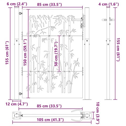  Furtka ogrodowa, 105x155 cm, stal kortenowska, motyw bambusa Lumarko! Lumarko!
