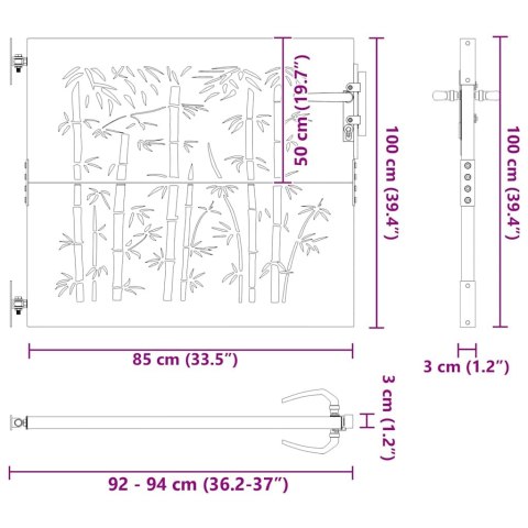 Furtka ogrodowa, 85x100 cm, stal kortenowska, motyw bambusa Lumarko!