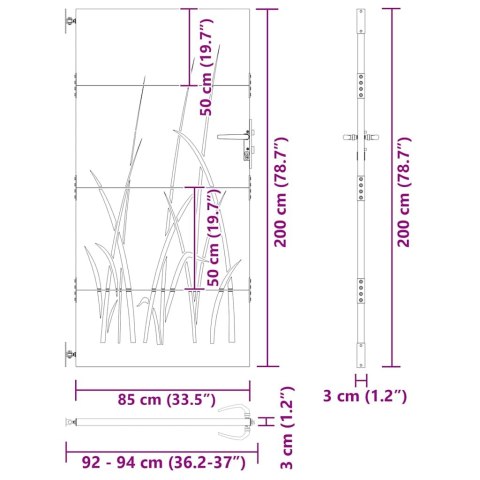 Furtka ogrodowa, 85x200 cm, stal kortenowska, motyw trawy Lumarko!