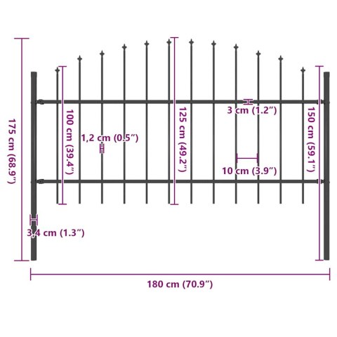 Panel ogrodzeniowy z grotami (1-1,25) x 1,7 m, stal, czarny Lumarko!