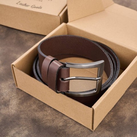 Pasek męski skórzany premium z klasyczną klamrą elegancki brązowy 100 cm Paolo Peruzzi PG-10-BR-100