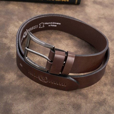 Pasek męski skórzany premium z klasyczną klamrą elegancki brązowy 110 cm Paolo Peruzzi PG-10-BR-110
