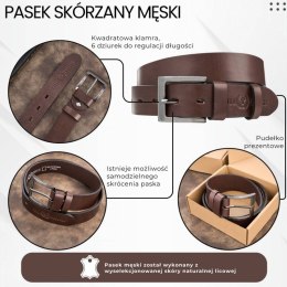 Pasek męski skórzany premium z klasyczną klamrą elegancki brązowy 120 cm Paolo Peruzzi PG-10-BR-120