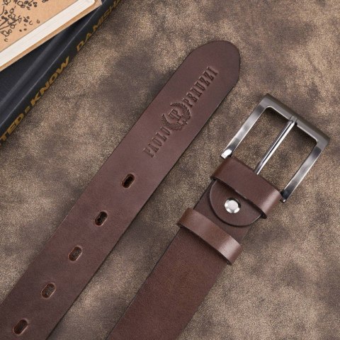 Pasek męski skórzany premium z klasyczną klamrą elegancki brązowy 120 cm Paolo Peruzzi PG-10-BR-120