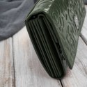 Ciemnozielony portfel damski skórzany w kwiaty duży poziomy Paolo Peruzzi AL-14-GB
