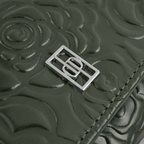 Ciemnozielony portfel damski skórzany w kwiaty duży poziomy Paolo Peruzzi AL-14-GB