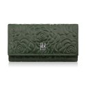 Ciemnozielony portfel damski skórzany w kwiaty duży poziomy Paolo Peruzzi AL-14-GB