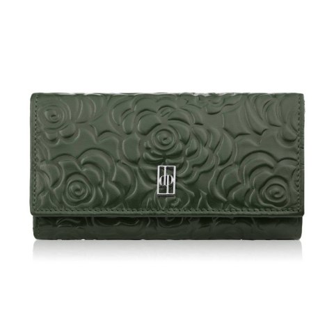 Ciemnozielony portfel damski skórzany w kwiaty duży poziomy Paolo Peruzzi AL-14-GB