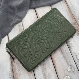 Ciemnozielony portfel damski skórzany z tłoczeniem kwiatowym RFID Paolo Peruzzi AL-13-GB