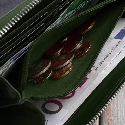 Ciemnozielony portfel damski skórzany z tłoczeniem kwiatowym RFID Paolo Peruzzi AL-13-GB