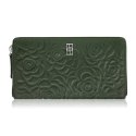 Ciemnozielony portfel damski skórzany z tłoczeniem kwiatowym RFID Paolo Peruzzi AL-13-GB