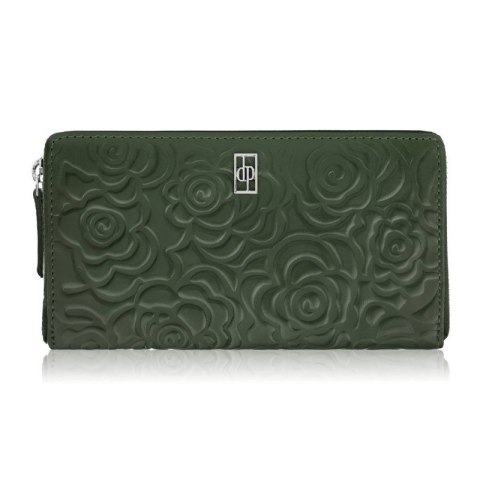 Ciemnozielony portfel damski skórzany z tłoczeniem kwiatowym RFID Paolo Peruzzi AL-13-GB