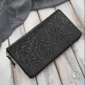 Czarny portfel damski ze skóry naturalnej w kwiaty Paolo Peruzzi AL-13-BL