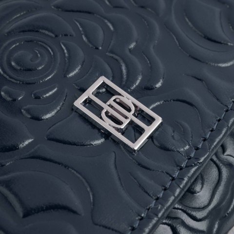 Duży portfel damski skórzany z tłoczeniem w kwiaty granatowy Paolo Peruzzi AL-14-NV