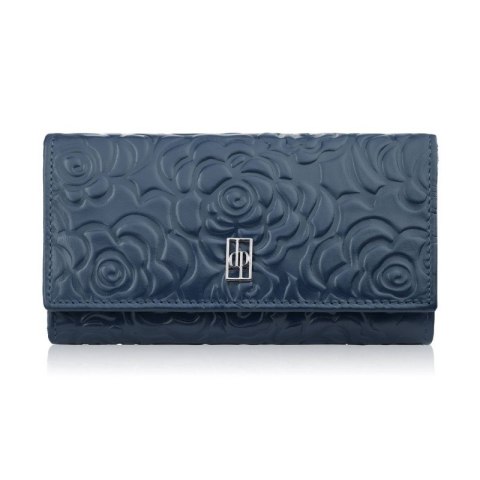 Duży portfel damski skórzany z tłoczeniem w kwiaty granatowy Paolo Peruzzi AL-14-NV