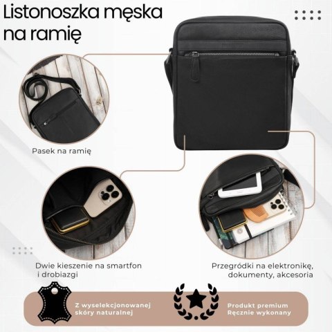 Listonoszka męska skórzana na ramię torba męska w kolorze czarnym Paolo Peruzzi AL-20-BL