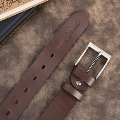 Pasek męski skórzany premium z klasyczną klamrą elegancki brązowy 110 cm Paolo Peruzzi PG-08-BR-110