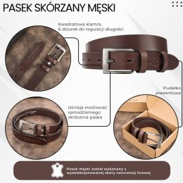 Pasek męski skórzany premium z klasyczną klamrą elegancki brązowy 110 cm Paolo Peruzzi PG-09-BR-110