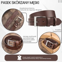 Pasek męski skórzany premium z klasyczną klamrą elegancki brązowy 130 cm Paolo Peruzzi PG-08-BR-130