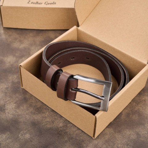 Pasek męski skórzany premium z klasyczną klamrą elegancki brązowy 130 cm Paolo Peruzzi PG-09-BR-130