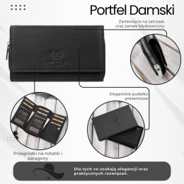 Portfel damski duży czarny ze skóry naturalnej pojemny Paolo Peruzzi T-138-BL