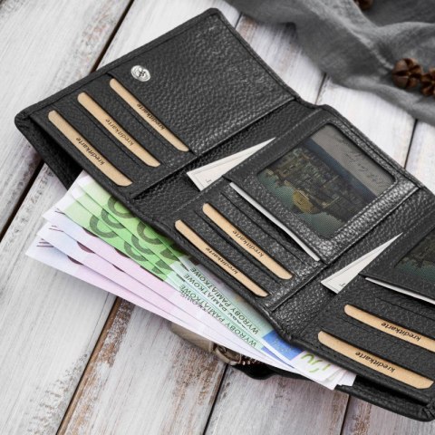 Portfel damski duży czarny ze skóry naturalnej pojemny Paolo Peruzzi T-138-BL