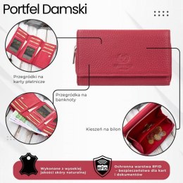 Portfel damski duży czerwony ze skóry naturalnej pojemny Paolo Peruzzi T-138-RD