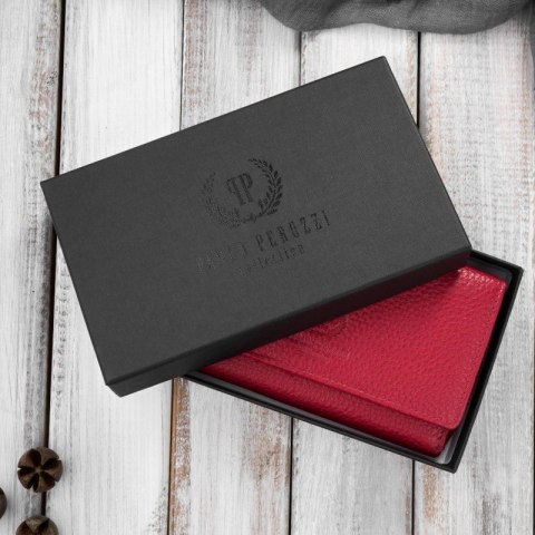 Portfel damski duży czerwony ze skóry naturalnej pojemny Paolo Peruzzi T-138-RD