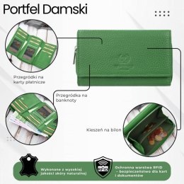 Portfel damski duży zielony ze skóry naturalnej pojemny Paolo Peruzzi T-138-GB
