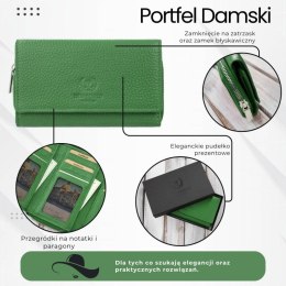 Portfel damski duży zielony ze skóry naturalnej pojemny Paolo Peruzzi T-138-GB