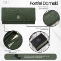 Portfel damski skórzany ciemnozielony w kwiatki duży Paolo Peruzzi AL-12-GB
