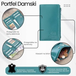 Portfel damski skórzany duży butelkowa zieleń z ochroną RFID Paolo Peruzzi T-140-GB