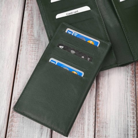 Portfel damski skórzany w kolorze butelkowej zieleni duży pleciony Paolo Peruzzi AY-08-GB