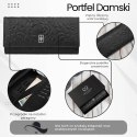 Portfel damski skórzany z tłoczeniem w kwiaty czarny z ochroną RFID Paolo Peruzzi AL-12-BL