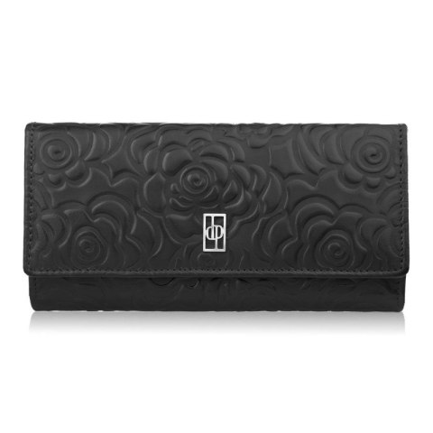 Portfel damski skórzany z tłoczeniem w kwiaty czarny z ochroną RFID Paolo Peruzzi AL-12-BL