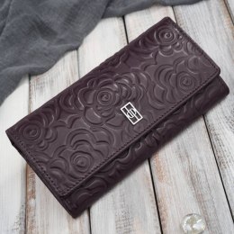 Poziomy portfel damski skórzany w kolorze burgundowym z metalowym logo duży Paolo Peruzzi AL-12-BGD