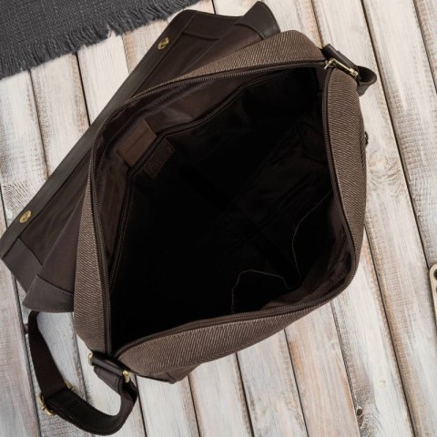 Torba męska na ramię na laptopa ze skóry naturalnej i canvasu brązowa Paolo Peruzzi AY-02-BR
