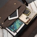Torba męska na ramię na laptopa ze skóry naturalnej i canvasu brązowa Paolo Peruzzi AY-02-BR