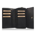 Portfel damski skórzany czarny ze skóry naturalnej duży poziomy Brødrene G-89SH/BL