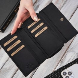 Portfel damski skórzany czarny ze skóry naturalnej duży poziomy Brødrene G-89SH/BL