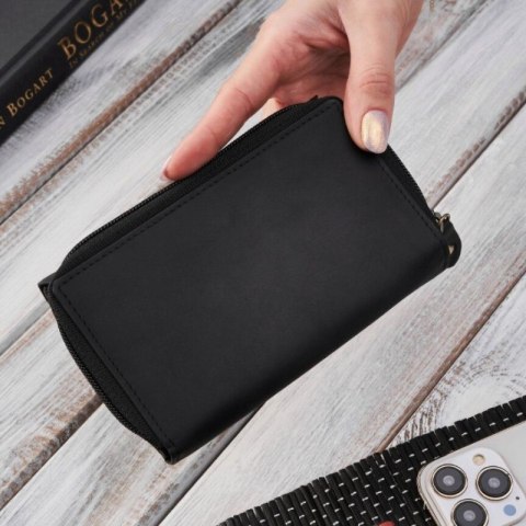 Portfel damski skórzany czarny ze skóry naturalnej duży poziomy Brødrene G-89SH/BL