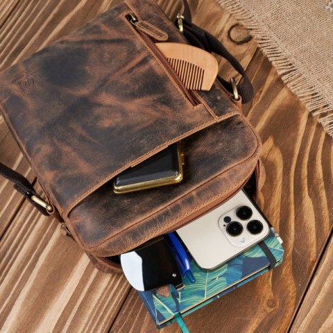 Męska brązowa skórzana torba na ramię w stylu vintage Paolo Peruzzi T-119-HBR