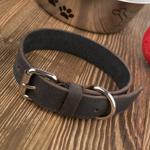 Obroża dla psa ze skóry naturalnej brązowa vintage rozmiar S/M Petsome18P02S