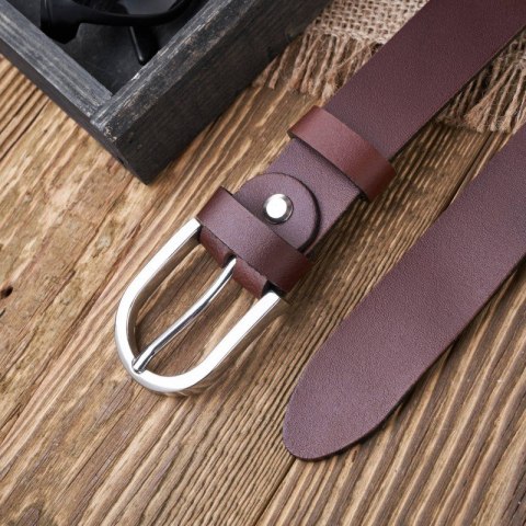 Pasek damski skórzany brązowy 100 cm ze srebrną klamrą Paolo Peruzzi PG-01-BRS-100