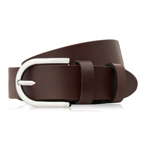 Pasek damski skórzany brązowy 100 cm ze srebrną klamrą Paolo Peruzzi PG-01-BRS-100