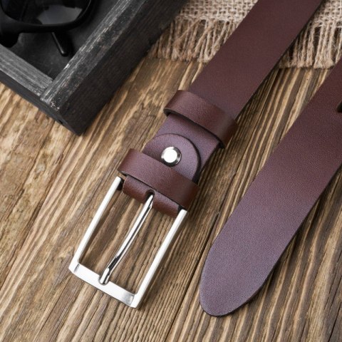 Pasek męski skórzany brązowy 120 cm ze srebrną klamrą Paolo Peruzzi PG-03-BRS-120