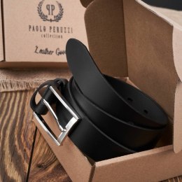 Pasek męski skórzany czarny 110 cm ze srebrną klamrą Paolo Peruzzi PG-03-BLS-110