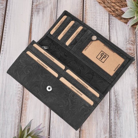 Portfel damski skórzany w kwiaty vintage RFID Paolo Peruzzi T-25-BL