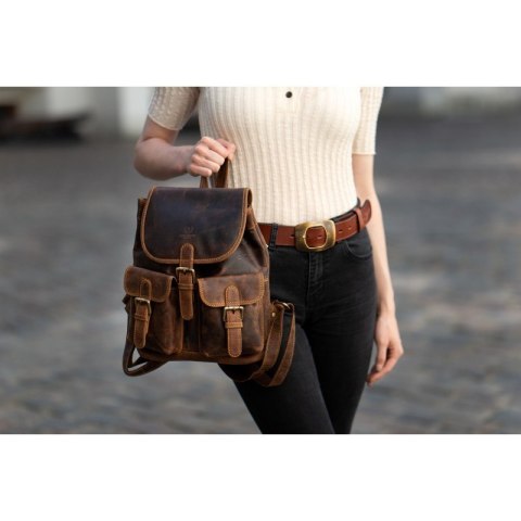 Zestaw prezentowy dla niej ZUP-101-BR plecak skórzany T-16-BR portfel damski skórzany T-05-BR brelok do kluczy T-86-HBR